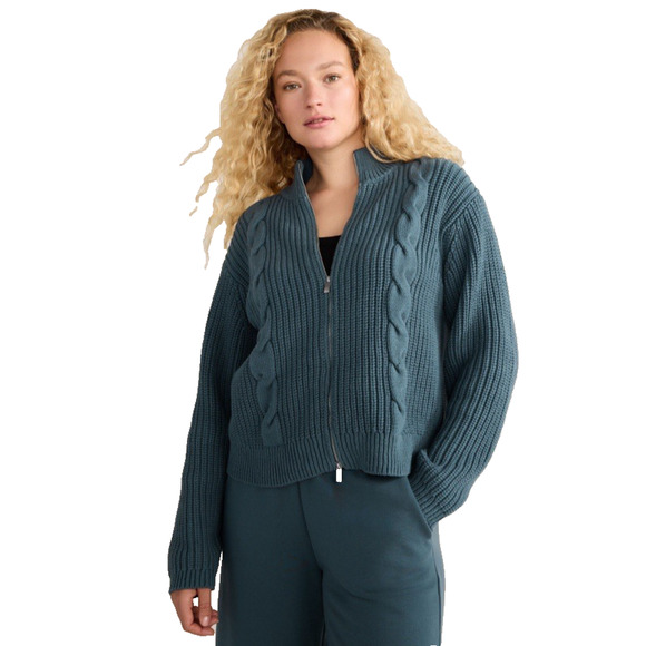 Haven Well Within Cardigan Women's Size S Mixed Stitch Double Zip Mock Neck Teal - Picture 1 of 7